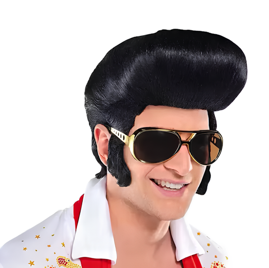 Rouflaquette Suprême | Perruque Elvis Noire Déguisement & Blague Visuelle