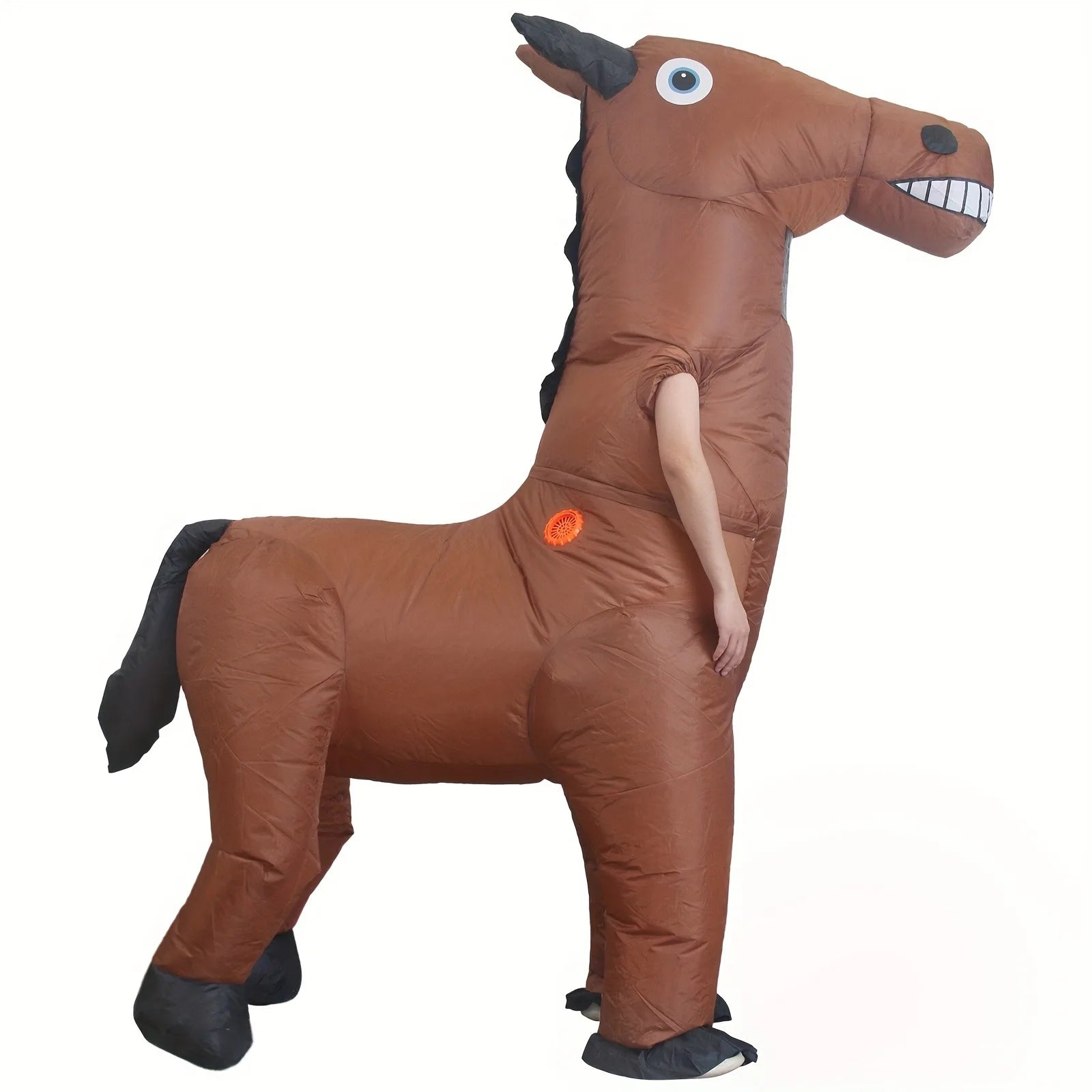Déguisement cheval gonflable, vue latérale avec silhouette complète