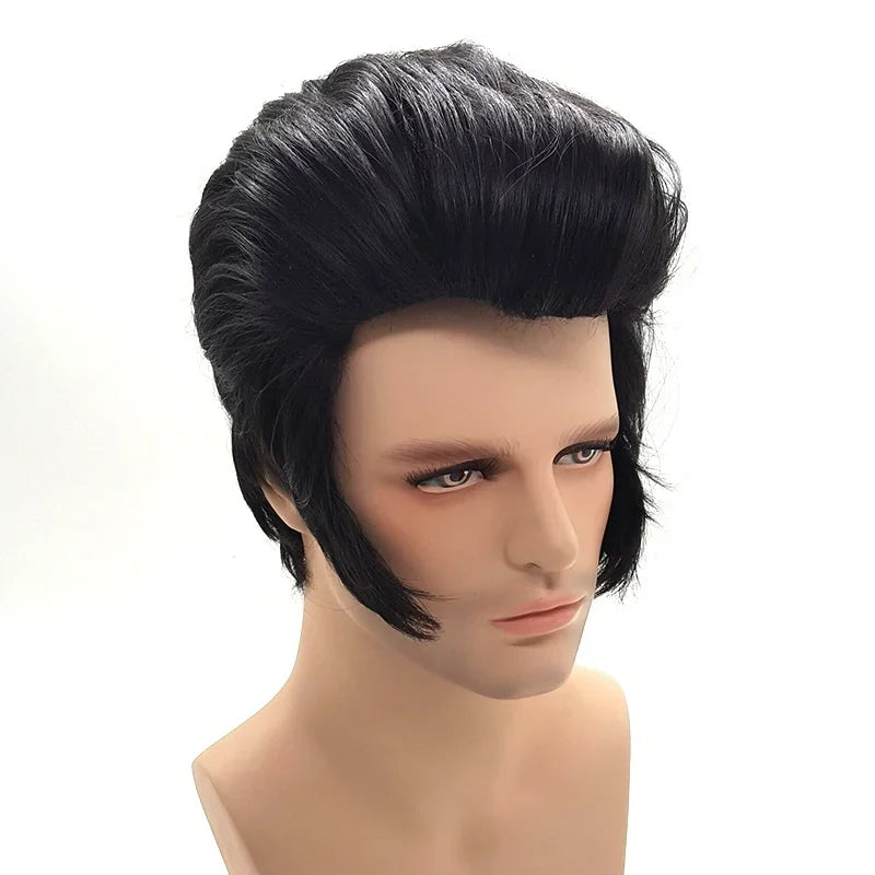 Perruque humoristique Elvis avec rouflaquettes – look vintage et réaliste