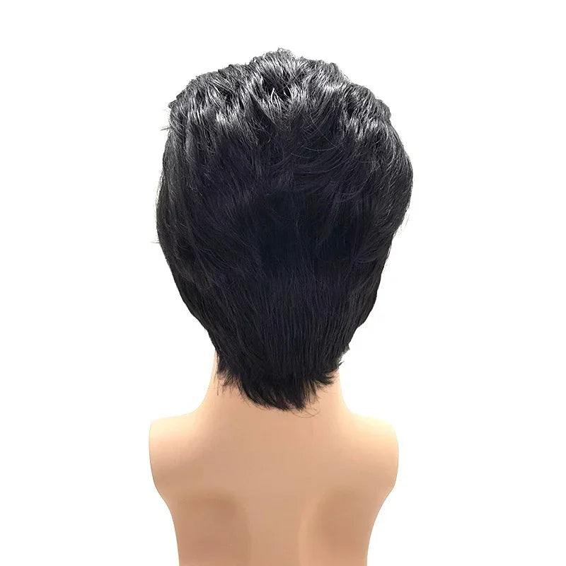 Perruque noire volumineuse – vue arrière, coiffure style années 60